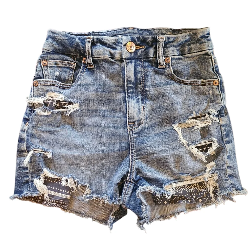 Women's AE Next Level Stretch Curvy Hi Rise Shortie Size 0 Distressed Shorts! - Picture 2 of 14